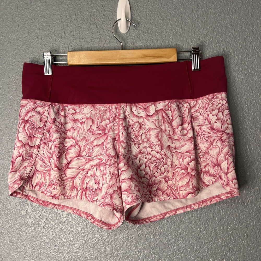 Lululemon Size 8 Low Rise Run Times II 4" Shorts Floral Bloom Star Ruby Red